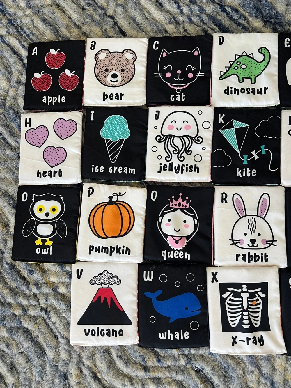 Kids soft sided alphabet flash cards with bag washable